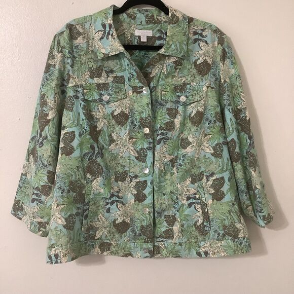Charter Club 100% Linen Coastal Boho Chic Multicolor Shacket Shirt Jacket 2X - Picture 1 of 7